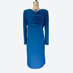 80s Ricki Lang for Nuit Draping neckline Teal Shift dress